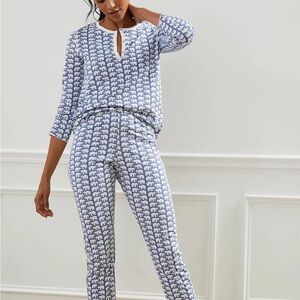 Roller Rabbit Blue and White Geometric Pajama Set